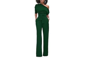 Minetom Femmes Chic Manches Courtes Une Épaule Combinaisons Solides Large Jambe Longue Pantalon Barboteuse Avec Ceinture