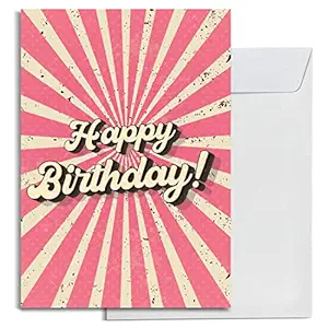 INKOLOGIE Blank Jumbo Happy Birthday Greeting Card with Envelope Gift for Her Girls Women, Large A4 8.25 x 11.75-inch, Pink Retro Vintage Classic, Happy Birthday, Wishes Group Team, Writeable, 1-Pack