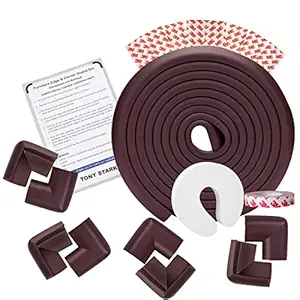 TONY STARK Extra Long Baby Proofing Edge and Corner Guards Extra Long 16.4 ft Edge , 8 Corner Protectors with Tape Child Safety Furniture Cushions Free Child Safety Door Edge Finger Protector Brown