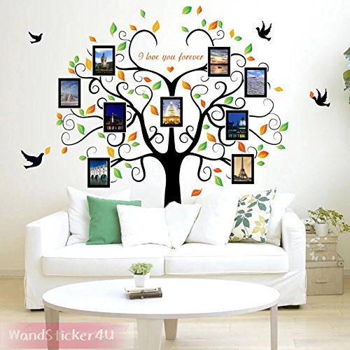 WandSticker4U- Wandtattoo „riesiger Familie Foto Baum“ | Effektbild: 160x204cm | Wandsticker Stammbaum Bilderrahmen Wand Aufkleber Deko für Wohnzimmer, Küche, Garderobe, Flur XXL - 2