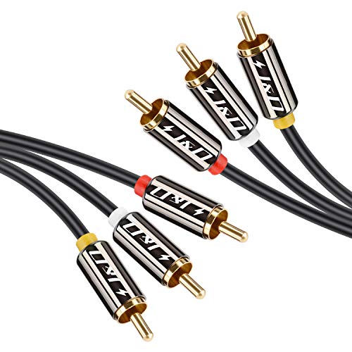 3RCA to 3RCA Cable, J&D Gold-Plated [Copper Shell] [Heavy Duty] 3 RCA Male to 3 RCA Male Stereo Audio Cable, RCA Cables - 0.9 Meter