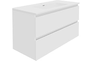 Baikal Mueble de Baño Rubi. Mueble MONTADO. 2 Cajones Suspendido con Lavabo. Armario de Baño. Lavabo Ceramico. Cierre Amortiguado. Altura 55cm. 100cm Blanco.