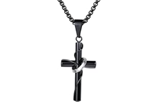 FaithHeart Collana Uomo Collana Croce Uomo Crocifisso Cristiana Catena Regolabile 55+5cm in Acciaio Inox/Oro/Nero Gioielli Protezione Battesimo Cattolico per Ragazzi Bambini