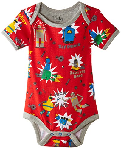 Hatley Baby Boys Infant AOP One Piece Robots Romper, Red, 3-6 Months