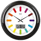 WIHY Leise Seiko Wanduhr Quarz Batterie Dekorative Einzigartige Wohnzimmer Runde Uhr Einfache Precisiond elektronische Quarzuhr Home Wanduhr, 12 Zoll, Flat-Panel Lcd-775, Carbon Black