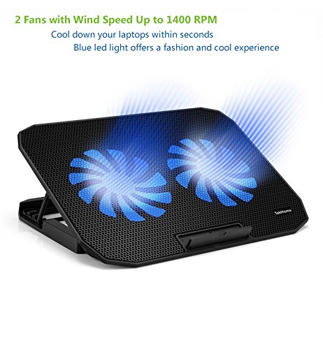 TekHome 2-Lüfter Cooling Pad, Gaming Cooler für Spielkonsolen und für Notebooks bis zu 15.6 Zoll, 5.5-Zoll Fan mit RPM 1500, Windstärke Einstellbar, LED-Blaulicht, 5 Ebenenhöhen, 2 USB-Ports.(LTC003) - 2