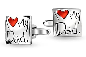 BLING JEWELRY I Love My Dad Gemelos Corazón Rojo Cuadrado Gemelos Para Hombres Camisa Gemelos Regalo Para Padre Papá Acero Inoxidable Esmalte