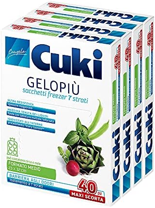 Cuki Gelopiù Sacchetti Freezer 7 Strati Maxi Scorta Medi - 23 X 32 Cm - 2,5 L - 4 Confezioni Da 40 Pezzi - 630 g