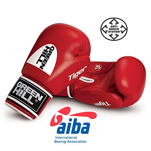 GREEN HILL Guanti da Boxe Tiger OMOLOGATI AIBA GUANTONI Combattimento Pugilato (Rosso, 10 oz)