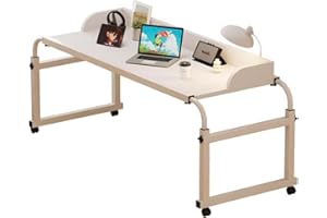 GXQFC Über-Betttisch auf 4 Rollen, Höhenverstellbar 65-95CM/Breitenverstellbar 115-210CM Overbed Table Mobiler Schreibtisch Pflegetisch Laptoptisch für Tägliche Entspannungsarbeit(Color:Weiß)
