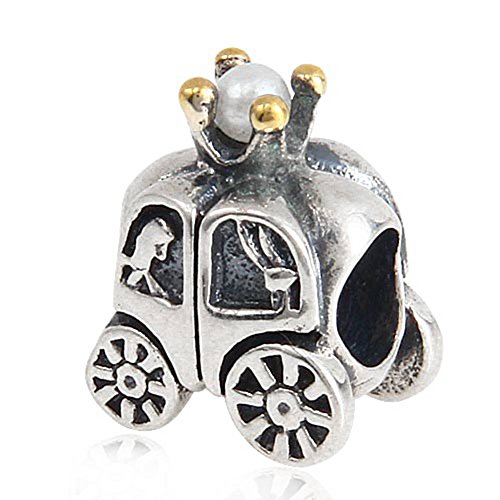 Soulbead Royal Carriage charm con perla bianca in argento Sterling 925 placcato oro per perline European compatibile marca bracciale