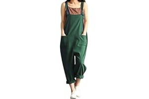 DOTBUY Damen Latzhose Jumpsuits Playsuit Overall mit Taschen Sommer Casual Elegant Loose Baggy Leinen Lange Wide Leg Hosen