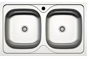 MABEL SRL MABEL Lavello Cucina 2 Vasche Lavandino Cucina Lavello Incasso Acciaio Inox 201 con Finitura Spazzolata Facile da Pulire Lavabo Cucina Profondità Vasche 16 cm - L 86 cm x P 50 cm