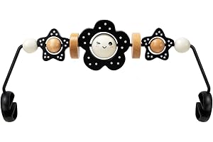 TinlyFinly Baby Bouncer Toy Bar Wooden Compatible with Baby Bjorn Bouncers, Bouncer Toy Attachment Tight and Secure Fit, So Fun to Watch, Touch and Spin for Babies All Ages (Black and White Flower)