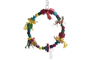 PARROT ESSENTIALS Colourful Rope Swing with Wooden Blocks - Round Rope Perch Wooden Swing for Parrots, Large Conures and More - Parrot Toy Nest Swing Encourages Foot Exercise -Hanging Rope Parrot Toy
