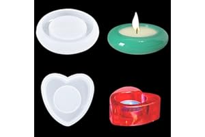 FineInno 2pcs Tea Light Candle Holder Resin Moulds, Heart Shape Candlestick Silicone Moulds, Round Flower Pot Epoxy Casting Mould for Jewelry Making DIY Home Decor (Candle Holder Mould)