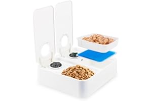 ALL FOR PAWS Alimentador automático para gatos con 2 comidas, dispensador de alimentos secos y húmedos con temporizador de 48 horas, paquete de hielo incluido, apto para lavavajillas