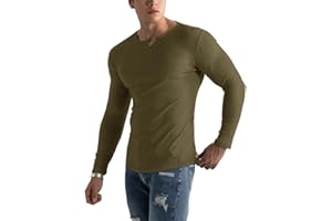 Muscle Cmdr-Camiseta de Manga Larga/Corto Hombre Stretch Slim Fit tee V Cuello Camiseta Interior para Hombre