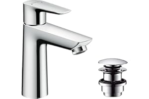 hansgrohe Talis E - bathroom tap with push-open waste set, bathroom sink tap with spout height 110 mm, basin mixer tap water-saving (EcoSmart), chrome