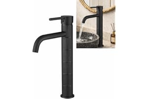 Grifo de lavabo alto monomando con cuerpo de latón, mezclador para lavabo sobre encimera, acabado negro mate, cartucho cerámico duradero (Negro mate, Alto)
