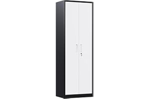 SUPEER Armario Metálico Profesional 180X60cm‌,2 Puertas + 4 Estantes Ajustables | Acero de Alto Calibre | Uso Intensivo en Talleres, Garajes y Oficinas | Montaje Rápido Incluido (Negro/Blanco)