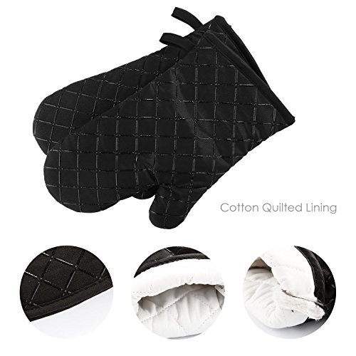 Aicok Ofenhandschuhe Anti-Rutsch Küche Backofen Handschuhe Hitzebeständig Handschuhe zum Kochen, Backen, Barbecue Isolation Pads, Schwarz, 1 Paar - 5