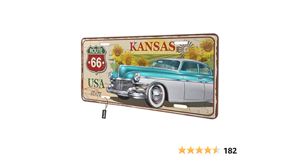 Beabes Kansas Route 66 Usa State Front License Plate Cover Blue And White Vintage Car Sunflowers Decorative License Plates For Car Novelty Auto Car Tag Vanity Plates Gift For Men Women 6x12 Inch