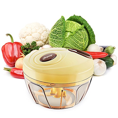 Anokay Neue Mini Küchenmaschinen Manuell Universal-Zerkleinerer / Multi-Schneider / Mixer / Soße Macher / Schnitzelwerk, Obst, Gemüse, Nüsse, Kräuter, Zwiebeln, Knoblauch Zerhacker für Soße, Salat, Pesto, Krautsalat, Püree, Hackbraten, Fleisch-Soße, Babynahrung - 7