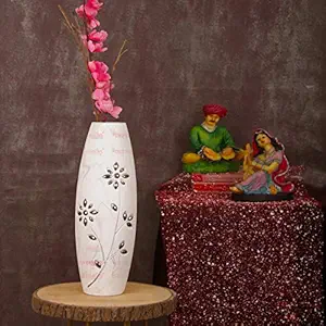 TIED RIBBONS Flower Vase for Living Room Home Decoration - Handcrafted Wooden Flower Vase for Center Table Side Table Shelf D