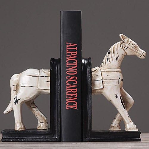 Set of 2 Bookends Resin Retro Horse Style Handicrafts, Book Ends for Office or Study Room Home Shelf Decorative