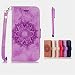 Produktbild MUTOUREN für Huawei P8 Lite PU Leder Brieftasche + TPU Silikon Schutz Handy Hülle Case Cover [Kratzfeste, Scratch-Resistant] Hülle Schutzhülle Bookstyle Geprägtes Indische Sonne Henna Fall-Abdeckung Etui Bumper Schale - Lila + Metall Stift Stylus Pen