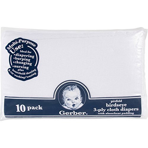 Gerber 10-pack Prefold Birsdsye 3-ply Cloth Diapers with Absorbant Padding