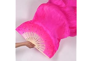 MATEDEPRESO 1pc New Colorful Hand Made Women Belly Dancing Fans Tools Simulation Silk Bamboo Long Veils Fans for Women~(Rose)