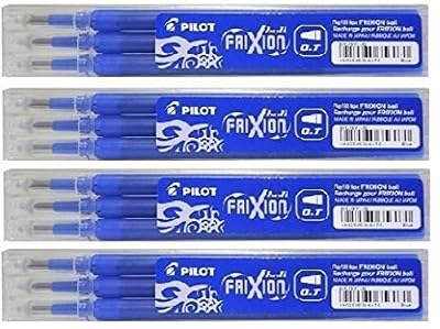 PILOT Lot de 4 Sets de 3 Recharges friXion Ball (BLS-FR7) Bleu