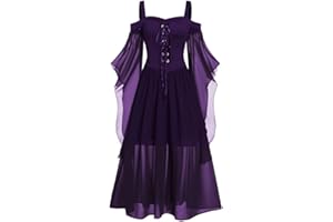 HOT1950S Womens Halloween Dress Gothic Costume Off Shoulder Medieval Dress Plus Size Renaissance for Women Lace Up Butterfly Sleeve Vintage Dress Mesh Sling Cocktail Dress Gothic Ladies Fancy Prom Dress