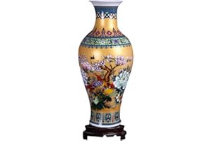 ufengke Jingdezhen Duży ceramiczny wazon podłogowy, wazon na kwiaty, ręcznie robiony dekoracyjny wazon do domu, wysokość 46 cm, złoty