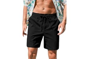 NITAGUT Men's Shorts Linen Knee Length Work/Running/Sports Shorts Stretch Fit Summer Lounge Drawstring Beach Shorts with Pockets