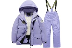 SUYUKU Kid Boy Snow 2 Anzug Winter Gril Boy Schneeanzug Mode Kapuzenmantel Warme Latzhose Kinder Mädchen Wasserdicht Skianzüge Thermo Plüsch Outdoor Kinder Winter Verdickte Daunenjacke Anzug