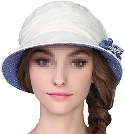 Womens Packable Bucket Summer Sun Hat Foldable Beach Cap Wide Brim UPF50+ Flower Detail,White-M