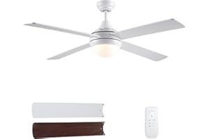 CJOY Ventilatore da Soffitto con Luce e Telecomando, 48 pollici Bianco e Legno Ventilatore da Soffitto, 3 Temperatura di Colore, LED Dimmerabile, Reversibile Inverno e Estate, 3 Velocità, Timer