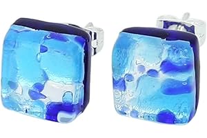 GLASSOFVENICE Orecchini a lobo quadrati con riflessi veneziani - Blu acqua