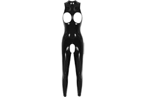 iiniim Mono de Charol sin Manga Mujer Sexy Body de Cuero Erotic Sin Entrepierna Catsuit Adultos Pantalones Largos Brillante Nightclub Jumpsuits Latex
