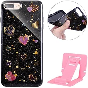 iPhone 7 Plus Hülle,iPhone 8 Plus Hülle Glitzer,Ekakashop Funny Liebe Schwarz Funkeln Sternen Star Tasche Ultra dünn Soft TPU Silikon Flexible Gel Crystal Klar Case Hybrid Back Cover Schutzhülle Defender Bumper für Apple iPhone 7 Plus / 8 Plus + 1x Kostenlos Ständer (Farbe zufällig)