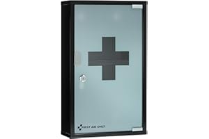 ‎FIRST AID ONLY First Aid Only Medizinschrank Schwarz mit 3 Fächern | Abschließbarer Apothekerschrank aus Metall zur Medikamenten Aufbewahrung | Medikamentenschrank als Hängeschrank 50 x 30 x 12 cm | P-10202 00
