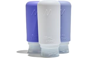 Muitomas, Flaconi da Viaggio con Custodia Trasparente, 3 Bottiglie da Viaggio in Silicone da 98ml, Contenitori per Liquidi in Silicone, Colore Lilla