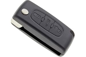 Jongo® CE0523 Coque de Clé Pliable 3 Boutons Compatible Peugeot 207, 308, 407, Citroën C5, Jumpy 3 | sans Lame | avec Goupille Fournie | Boitier Télécommande Plip