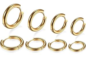 EUJEBEDA 4 Paires Acier Inoxydable Boucles d’Oreilles Anneau Homme Femme Boucles d Oreilles Créole Or, Boucle d Oreille Homme Anneaux, Boucle d'oreille Femme Creole, Boucle d Oreille Petite