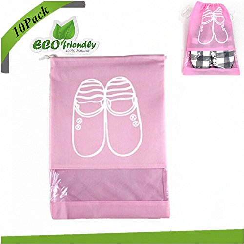 Preisvergleich Produktbild Schuhtasche, Chickwin 10er Set Wasserabweisend Schuhbeutel mit Zugband Wasserabweisend Schmutzabweisender Schuhsack Reise Trennung von Schuhen Kleidung Reisezubehör Shoe Boot Bag (10 Stück groß, Rosa)