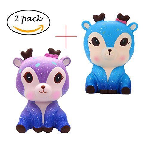 Squishy Toys, Quistal Slow Rising Squishies Jumbo Soft Squishy Galaxy Deer Cream Scented Toys Key Cell Phone Pendant Strap Gift (Blue)