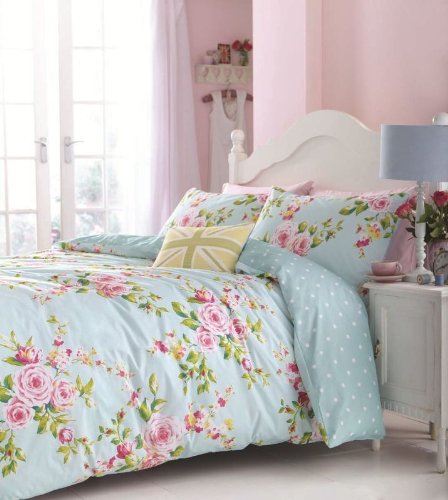 SHABBY BLAU ROSA ROSEN BLUMEN SCHICK BLEISTIFTFALTEN VOLLSTÄNDIG GEFÜTTERTE VORHÄNGE 66X72 - 2